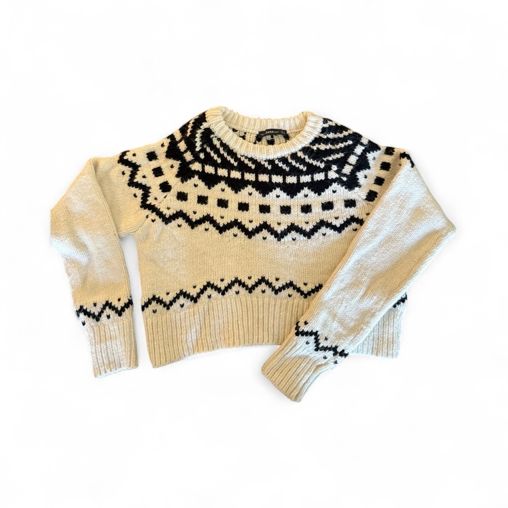 Zara Knit Black and Cream Jacquard Chunky Sweater Cropped - Picture 9 of 9